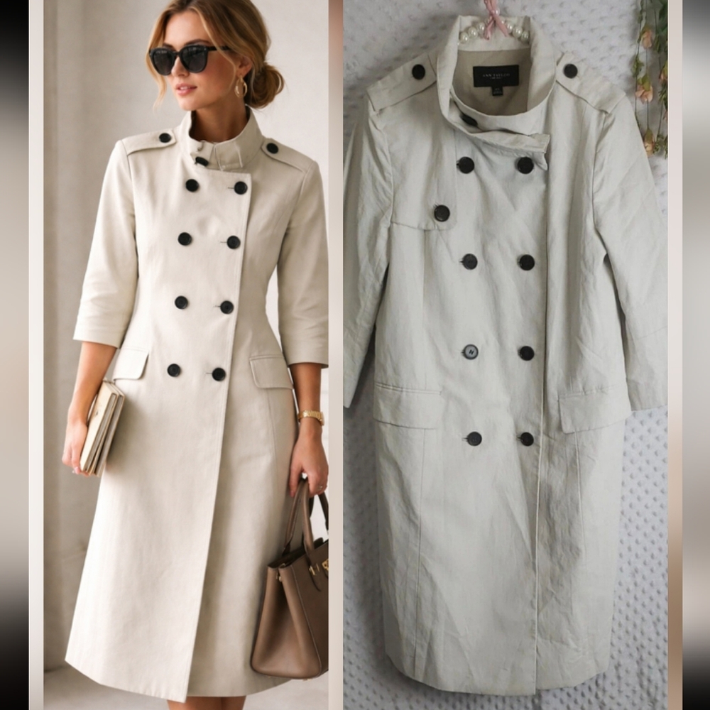 GORGEOUS Linen Classic Women's Trench Coat Size Medium Tall MT Long Ann Taylor
